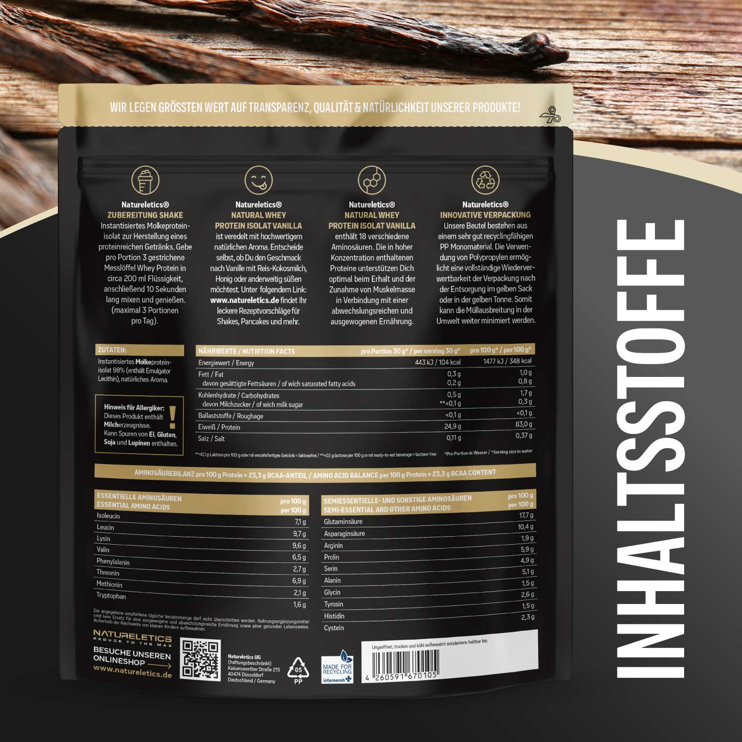 NATURAL WHEY ISOLAT VANILLE LAKTOSEFREI 1 kg