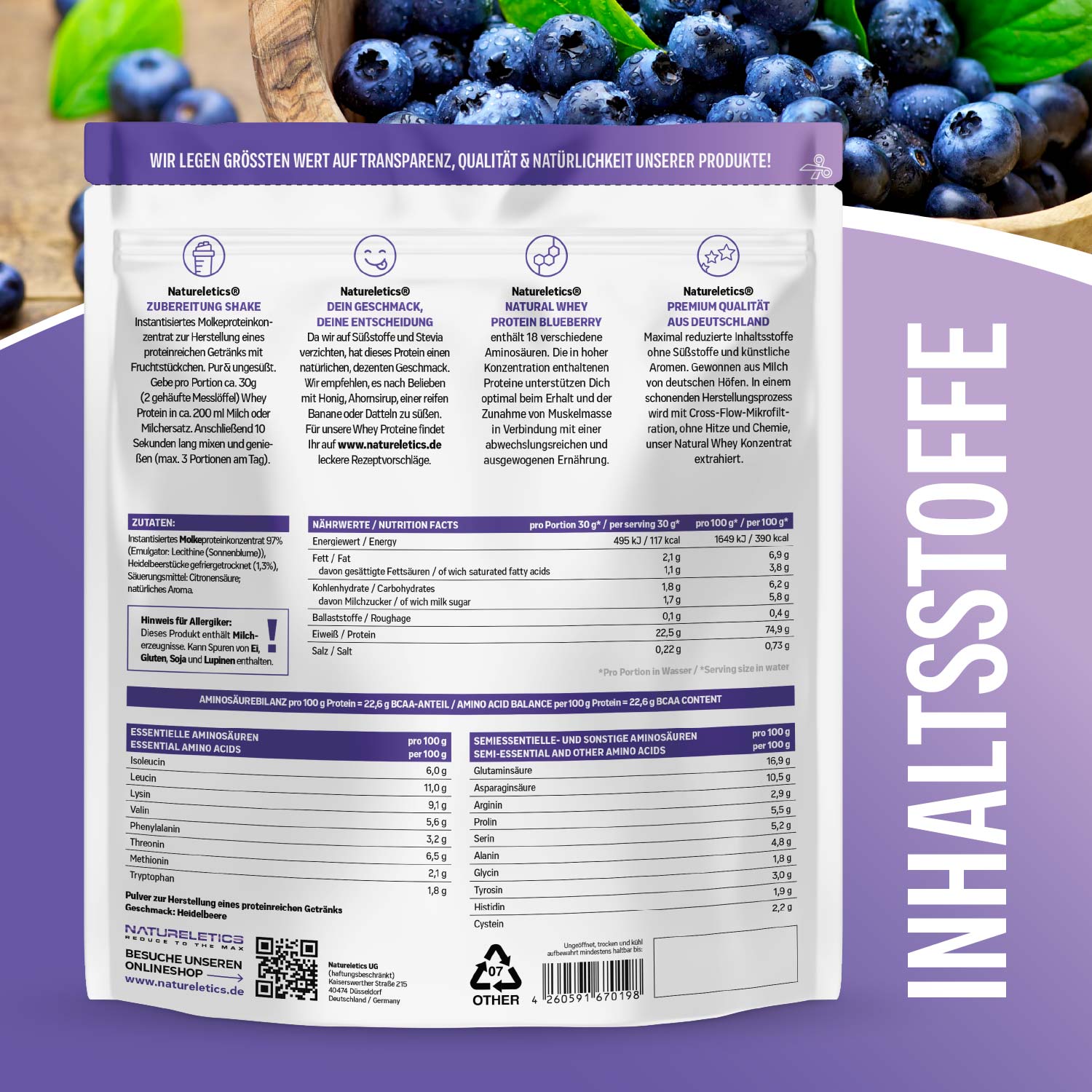 NATURAL WHEY KONZENTRAT BLUEBERRY 1 KG
