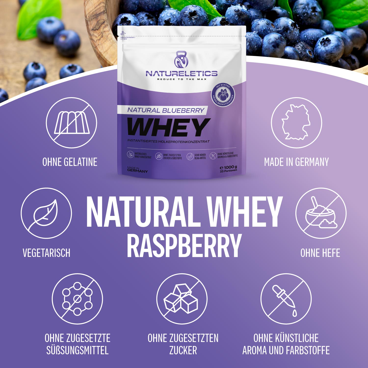 NATURAL WHEY KONZENTRAT BLUEBERRY 1 KG