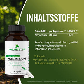 Magnesium Inhaltsstoffe 400 mg mit pflanzlicher Kapselhülle